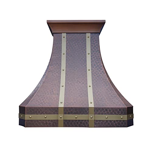SINDA Classic 16 Gauge Solid Copper Kitchen Range Hood with High Airflow Centrifugal Blower, Stainless Steal Vent with Liner and Internal Motor, Baffle Filter, 30"W x 30"H, Island Mount, H3LBSTI3030