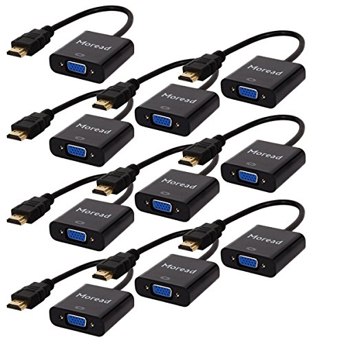 Book Cover HDMI to VGA,10 Pack, Moread Gold-Plated HDMI to VGA Adapter (Male to Female) for Computer, Desktop, Laptop, PC, Monitor, Projector, HDTV, Chromebook, Raspberry Pi, Roku, Xbox and More - Black