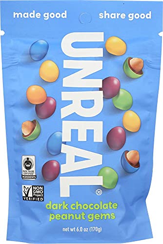 UNREAL Dark Chocolate Peanut Gems | Non-GMO, Vegan Certified, Colors from Nature | 1 Bag