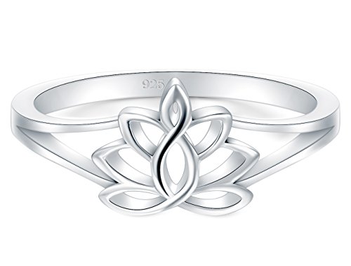 BORUO 925 Sterling Silver Ring, Lotus Flower Yoga High Polish Tarnish Resistant Comfort Fit Wedding Band 2mm Ring, Benefiting The American Red Cross silver