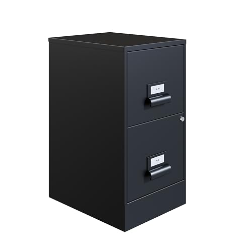 Space Solutions - 2 Drawer Fully Assembled Steel File Cabinet, Home & Small Office Use, Fits Under Most Desks, Letter-Size, Lock, Black