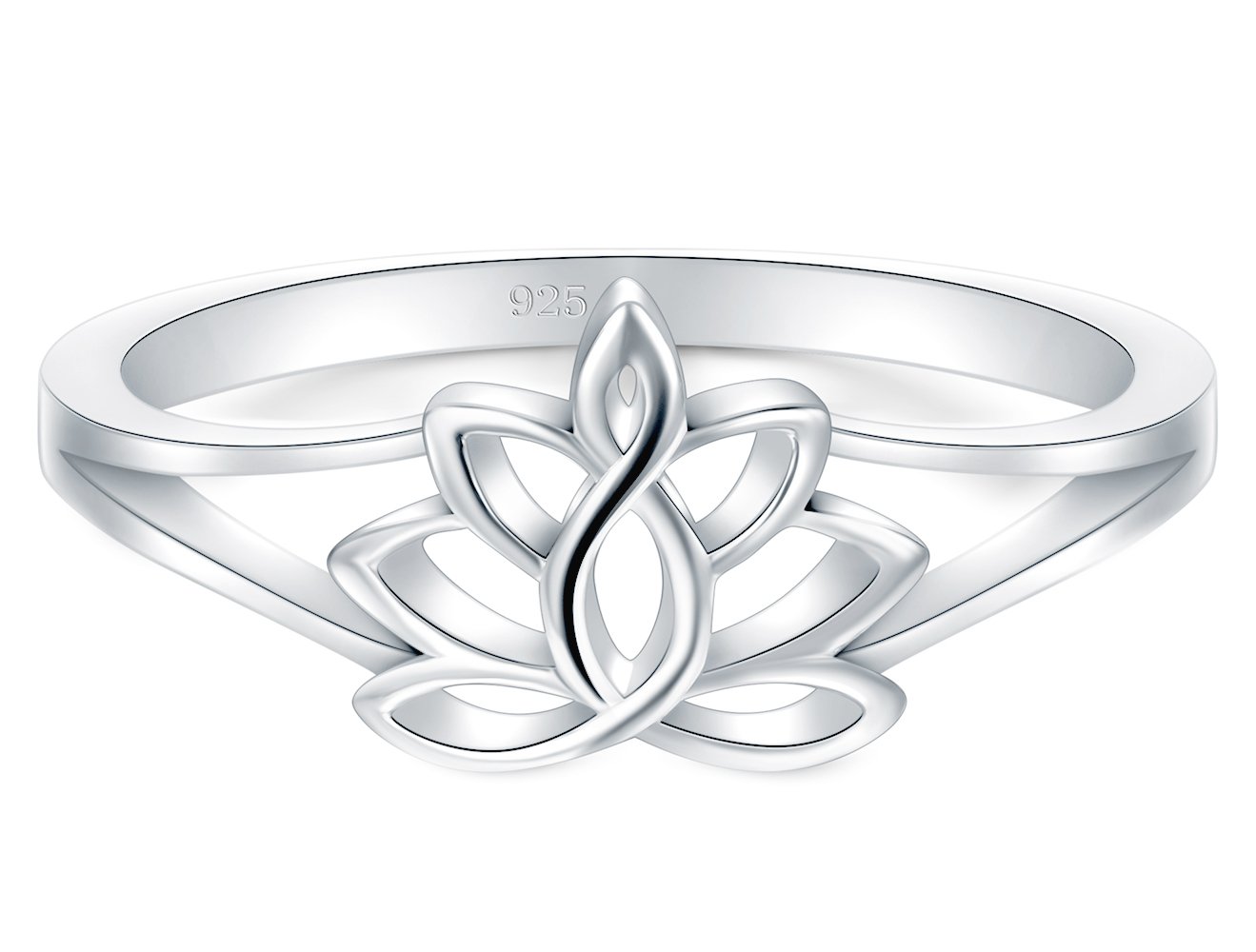 BORUO 925 Sterling Silver Ring, Lotus Flower Yoga High Polish Tarnish Resistant Comfort Fit Wedding Band Ring Lotus Flower 1 4