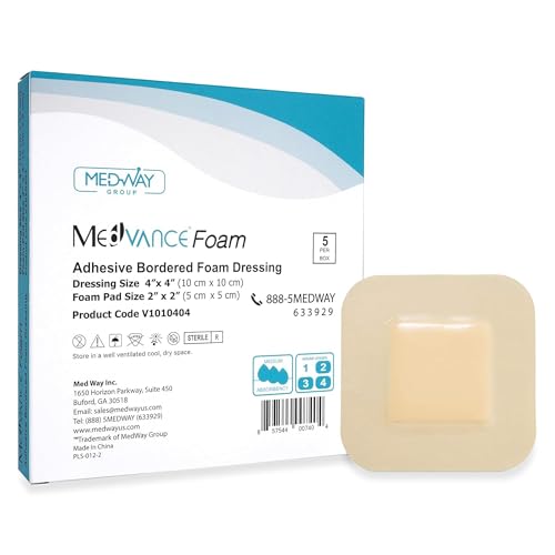 MedVance TM Foam â€“ Bordered Adhesive Hydrophilic Foam Dressing 10 cm x 10 cm (5 cm x 5 cm Pad) Box of 5 dressings