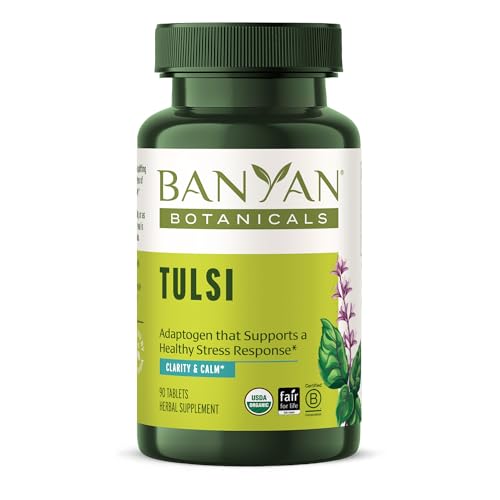 Banyan Botanicals Organic Tulsi, Holy Basil Tablets 90 ct - Adaptogen Supplement Promotes Optimal Function of The Lungs, Heart, & Digestion. Supports Stress Relief and Healthy Inflammatory Response**