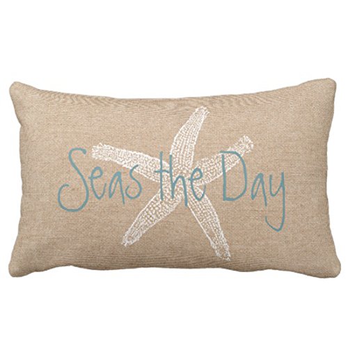 Book Cover Emvency Throw Pillow Cover Seas The Day Vintage Beach Starfish On Canvas Look Decorative Pillow Case Whimsical Home Decor Rectangle Queen Size 20x30 Inch Cushion Pillowcase