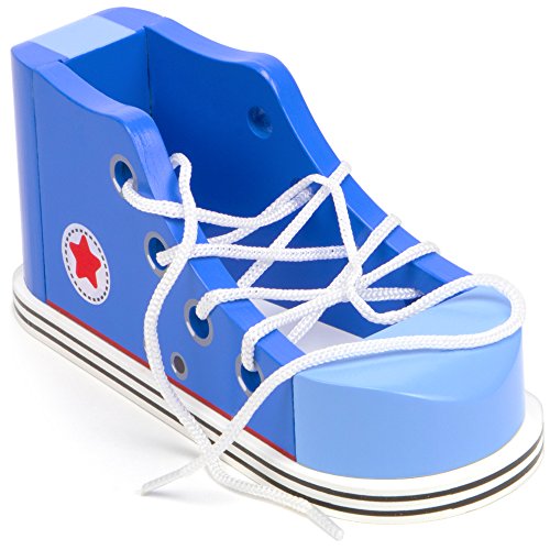 Book Cover Imagination Generation Cool Kicks Blue Lacing Sneaker - Wooden Practice Lace Up Tie Shoe with One Loop Method Instructions
