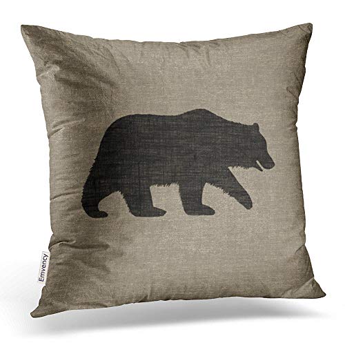 Book Cover Emvency Square 18x18 Inches Decorative Pillowcases bear grizzly bear silhouette faux style Cotton Polyester Decor Throw Pillow Cover With Hidden Zipper For Bedroom Sofa