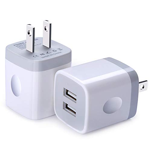 Book Cover USB Wall Charger, FiveBox 2Pack Dual Port 2.1Amp Fast Wall Charger Brick Base Adapter Charging Block Charger Cube Plug Charger Box for iPhone 13 12 11 Pro X 6 6S 7 8 Plus, iPad, Samsung, Android, LG