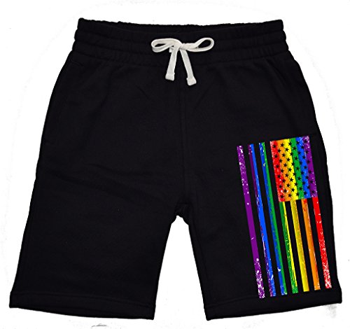 Men's Rainbow Gay Flag Black Fleece Jogger Sweatpant Gym Shorts