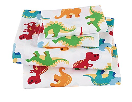 Book Cover Fancy Collection Dinosaur White Blue Orange Green Red Beige Multicolor Boys/Girls/Teens Sheet Set New (Twin)
