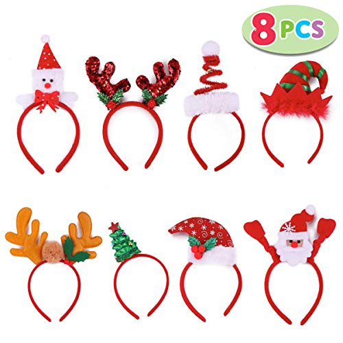 JOYIN 8 PCS Christmas Headbands Head Hat Toppers Costume Accessories for Kids Girls Boys Christmas Parties Xmas Holiday Party Favors Photo Booth