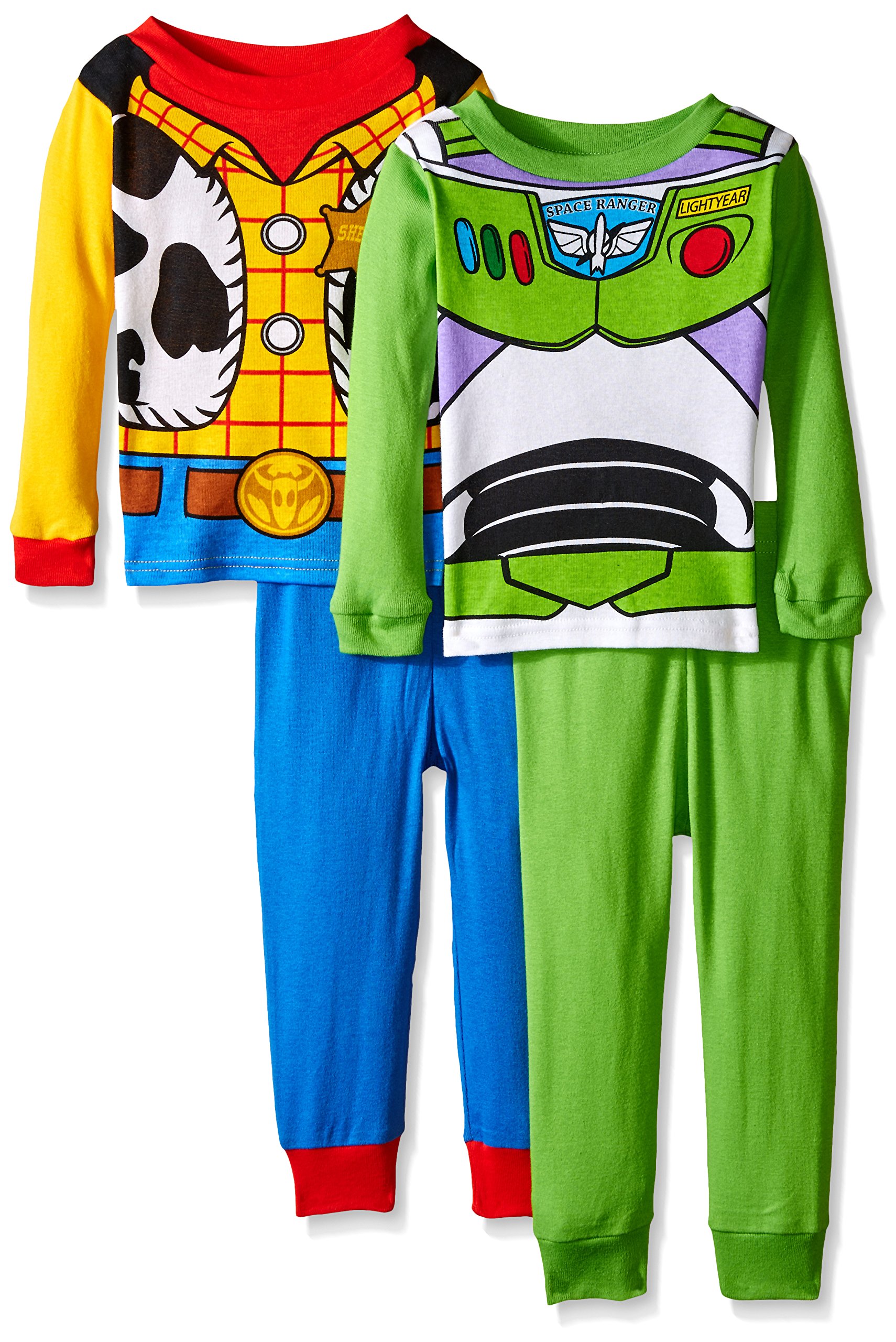 Book Cover Disney Boys' Toy Story 4-Piece Cotton Pajama Set 2T Woody and Buzz - Green