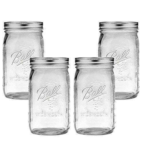 Book Cover Ball Mason Jar-32 oz. Clear Glass Wide Mouth - Set of 4