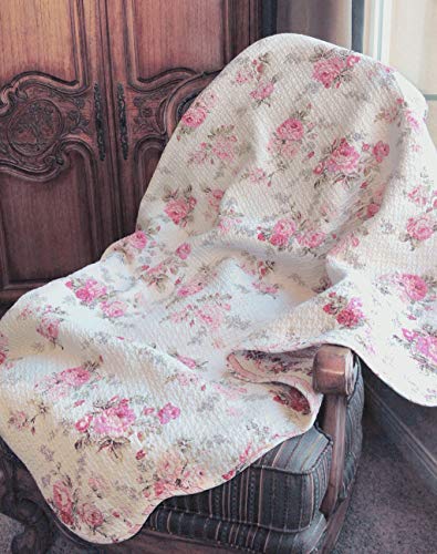 Book Cover Cozy Line Home Fashions Josephine Spring Peony Pink Ivory Floral Print Pattern Reversible 100% Cotton Quilted Throw Blanket 60