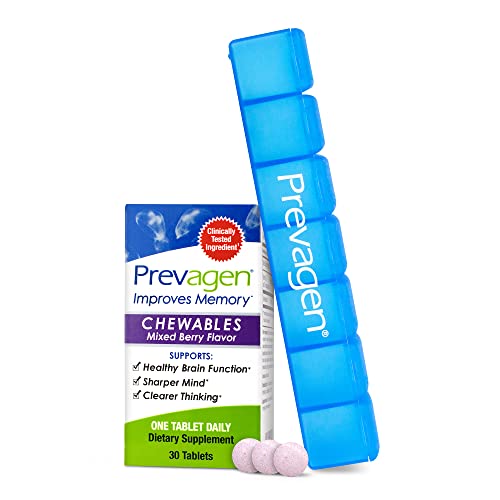 Prevagen Improves Memory - Regular Strength 10mg, 30 Chewables |Mixed Berry| with Apoaequorin & Vitamin D & Prevagen 7-Day Pill Minder | Brain Supplement for Better Brain Health
