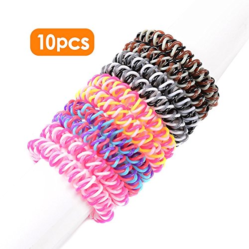 Book Cover Spiral Hair Ties No Crease Elastic Ponytail Holders Phone Cord Traceless Hair Ring Suitable for All Hair Types 5 Colors,2pcs/color, Pack of 10