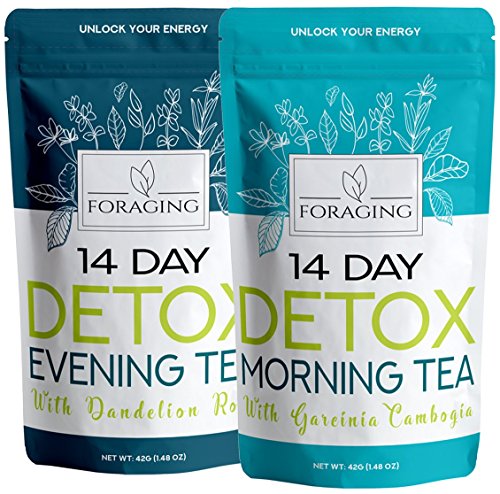Book Cover Foraging Detox Tea - 14 Day and Night Teatox - (28 Tea Bags) with Garcinia Cambogia & Dandelion Root for Weight Loss and Relaxing