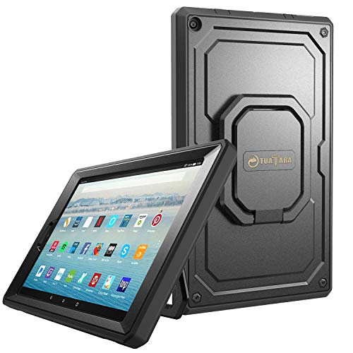 Fintie Case for All-New Amazon Fire HD 10 Tablet (7th Gen 2017) - [Tuatara Magic Ring] [360 Rotating] Multi-Functional Grip Stand Shockproof Protective Carry Cover w/Built-in Screen Protector, Black