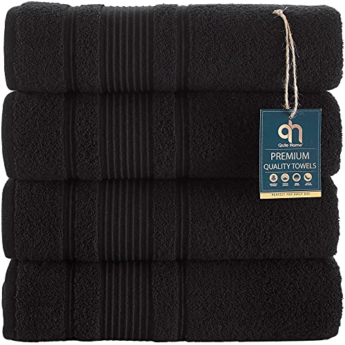 Book Cover Qute Home 4-Piece Bath Towels Set, 100% Turkish Cotton Premium Quality Towels for Bathroom, Quick Dry Soft and Absorbent Turkish Towel Perfect for Daily Use, Set Includes 4 Bath Towels (Black)
