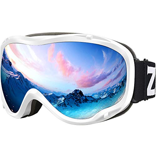Book Cover ZIONOR Lagopus Ski Snowboard Goggles UV Protection Anti Fog Snow Goggles for Men Women Youth VLT 8.6% White Frame Silver Lens