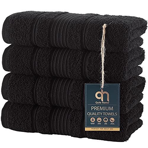 Book Cover 4 PACK Hand Towels Set | Premium Quality Luxury Turkish Cotton Absorbent AND Super Soft - BLACK