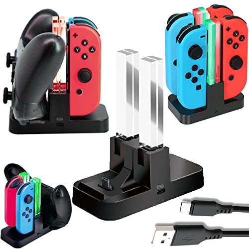 Whiteoak Pro Controller Charger for Nintendo Switch Joy-Con Charging Dock Station Stand with LED Charging Indicator, [Upgrade Version] with Free Type C Cable