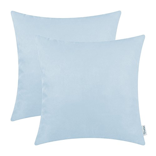 CaliTime Pack of 2 Cozy Throw Pillow Covers Cases for Couch Bed Sofa Super Soft Faux Suede Solid Color Both Sides 18 X 18 Inches Light Blue