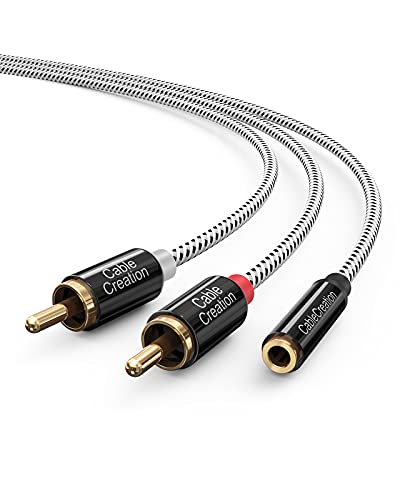 3.5mm to RCA Cable,CableCreation 10 feet 3.5mm Female to 2RCA Male Stereo Audio Cable Gold Plated Compatible Smartphones, MP3, Tablets, Speakers,Home Theater,HDTV,Black and White/3m