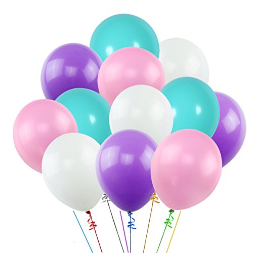 K KUMEED 100PCS Unicorn Balloons, White Purple Pink Blue Assorted Latex Balloons for Unicorn Mermaid Wedding Baby Shower Birthday Party Decorations, 2 Rolls of Ribbon