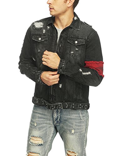 iooho Men's Denim Jacket Ripped Distressed Jeans Jacket Rugged Trucker Jacket for Man