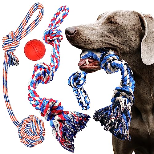 Pacific Pups Products for Dogs - Rope Dog Toy Pack of 4, XL Dog Rope Toys for Large Dogs Aggressive Chewers, Large Dog Toys Rope Set, Dog Rope Toys, Tough Dog Chew Toys for Aggressive Chewers