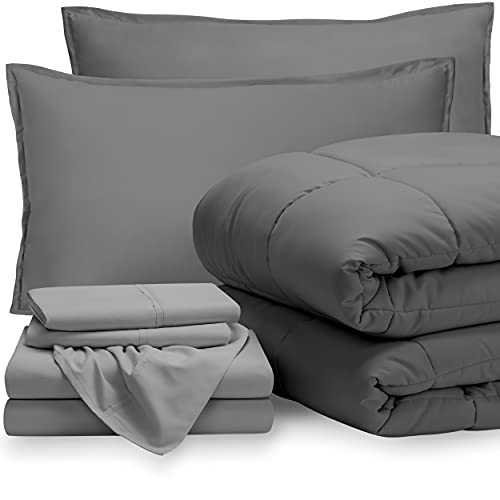 Book Cover Bare Home Bedding Set 7 Piece Comforter & Sheet Set - California King - Goose Down Alternative - Ultra-Soft 1800 Premium Bed Set (Cal King, Grey/Light Grey)
