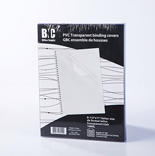 BNC 10 Mil 8-1/2 x 11 Inches, Letter Size PVC Binding Covers - Pack of 100, Clear