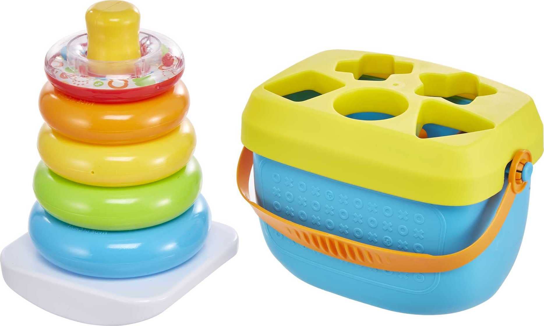 Book Cover Fisher-Price Infant Gift Set with Baby's First Blocks (10 Shapes) and Rock-A-Stack Ring Stacking Toy for Ages 6+ Months [Amazon Exclusive] Rock-a-Stack & Blocks Bundle