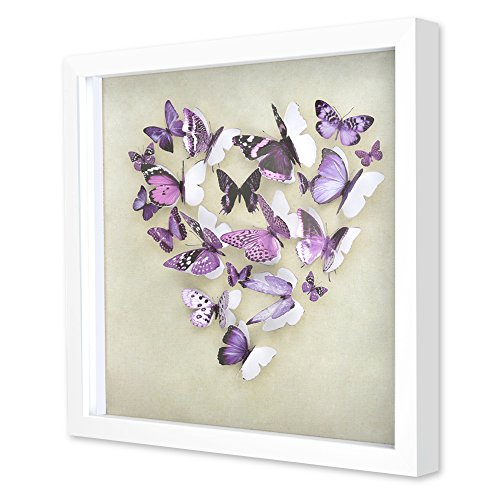Green Frog 3D Purple Butterfly Shadow Box Art 14” x 14” x 1” Quality Plastic Frame, Plexiglass, Paper Cut Out Butterflies Girls/Kids Bedroom Wall Art
