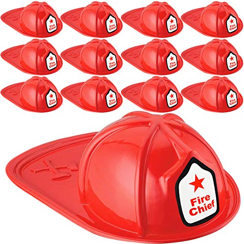 Book Cover Kids Firefighter Hat | 12 Pcs Plastic Fire Hats for Kids | Double Axe Fire Chief Theme Party | Fun, Safe, Soft Firefighter Helmet Costume Dress Up Accessory | By Anapoliz