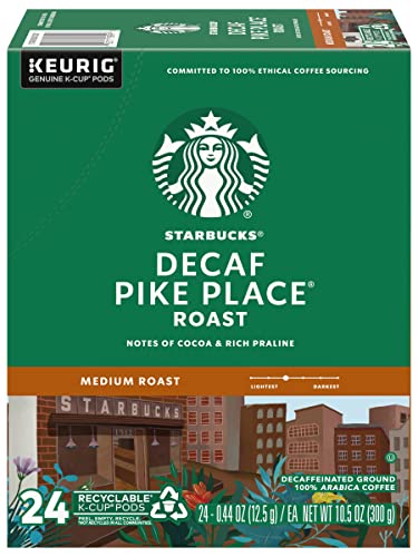 Starbucks Pike Place Decaffeinated Coffee K-Cup Pods, 0.1 Oz, Box Of 24 Pods