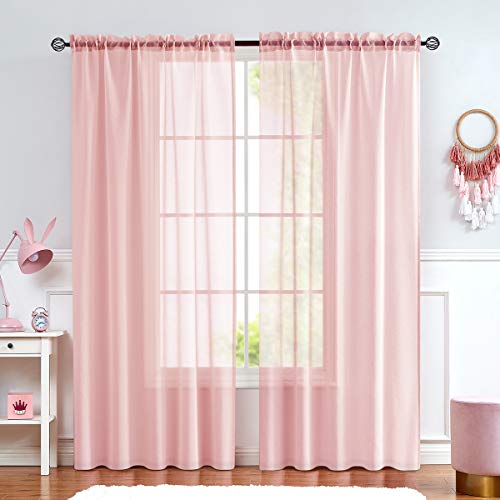 Book Cover jinchan Girl's Room Sheer Curtains Pink 95 inches Long for Bedroom Sheer Curtain Panels for Living Room Voile Drapes Window Treatment Set 2 Panels