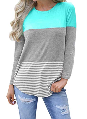 Book Cover Hount Womens Back Lace Color Block Tunic Tops Long Sleeve T-Shirts Blouses with Striped Hem