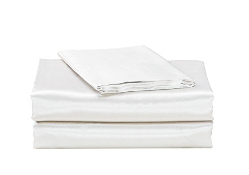 Book Cover EliteHomeProducts EHP Super Soft and Silky Satin Sheet Set (Solid/Deep Pocket) (Full, White)