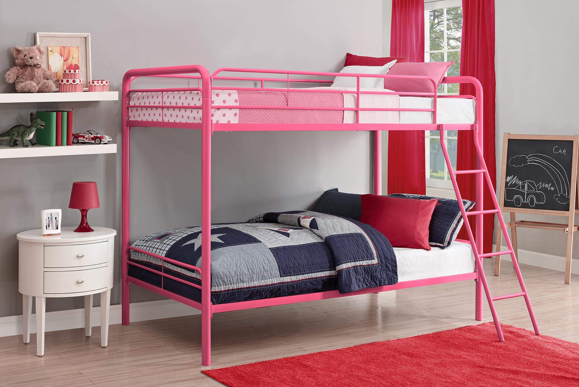 Book Cover DHP Twin-Over-Twin Bunk Bed with Metal Frame and Ladder, Space-Saving Design, Navy Blue