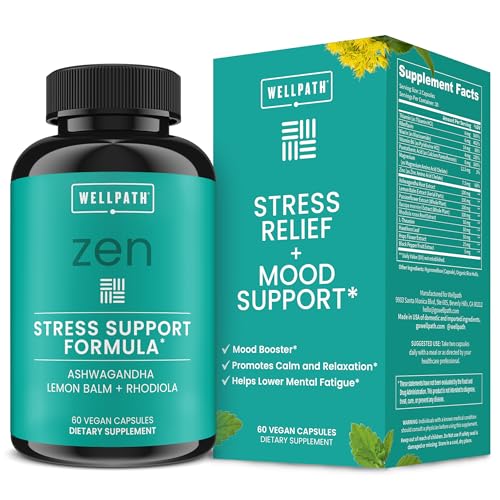 WellPath Zen Stress Relief Supplement + Mood Support | Calm, Stress & Energy Support | Ashwagandha Root, Rhodiola Rosea, L-Theanine, Lemon Balm | Herbal Capsules, 60 Ct
