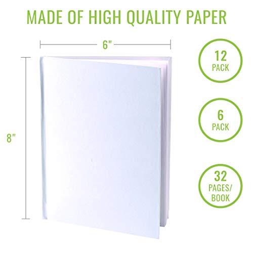Blank Books (Pack of 6) - 6" x 8" Hardcover with White Pages - 32 Pages (16 sheets) per book