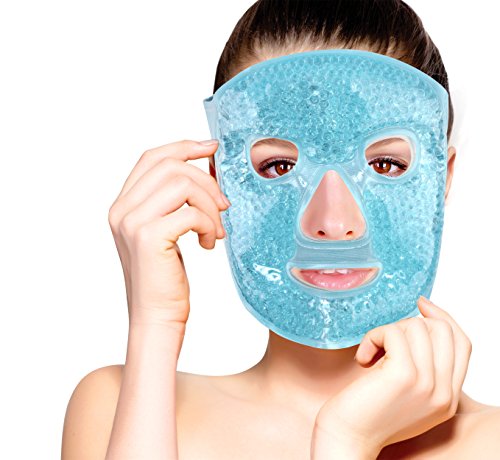 Book Cover Hot and Cold Therapy Gel Bead Full Facial Mask by FOMI Care | Ice Face Mask for Migraine Headache, Stress Relief | Reduces Eye Puffiness, Dark Circles | Fabric Back (Full Face w/Eye Holes)