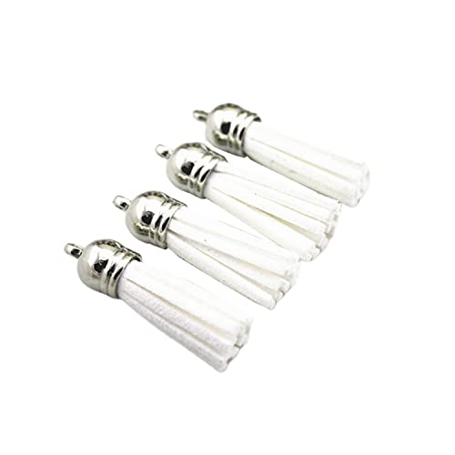 QIANHAILIZZ 40 Silver CCB 1-1/2 Inch Faux Suede Tassel Charm Keychain Cellphone Straps X38 (white)
