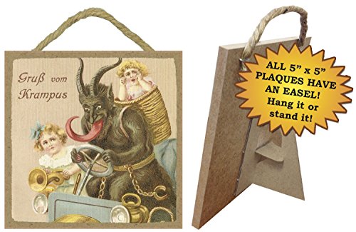 Book Cover Flutter Hut GruÃŸ vom (Greetings from) Krampus German Christmas Folklore Sign 5 x 5 Inches Hang or Stand