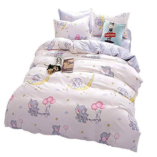 BeddingWish Cute Cartoon Elephants Bedding(No Comforter and No Sheet) Set for Kids Girls Boys,Small Duvet Cover Sets and 2 Pillowcases -Twin,3pcs …