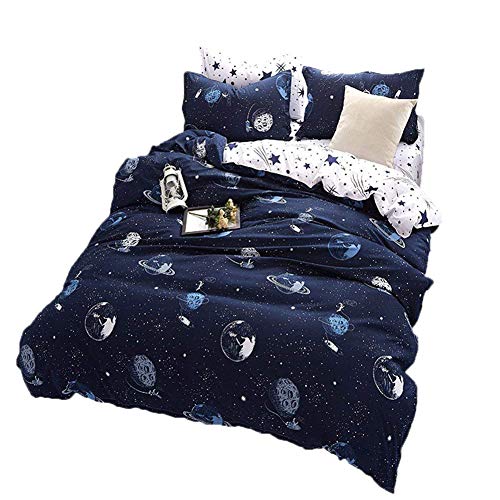 Book Cover BeddingWish 3Pcs Blue Cartoon Star Universe Planets Beddding Set(No Comforter and Sheet) for Kids Teen Boys and Girls,Duvet Cover Set with 2 Pillow Shams -Full/Queen