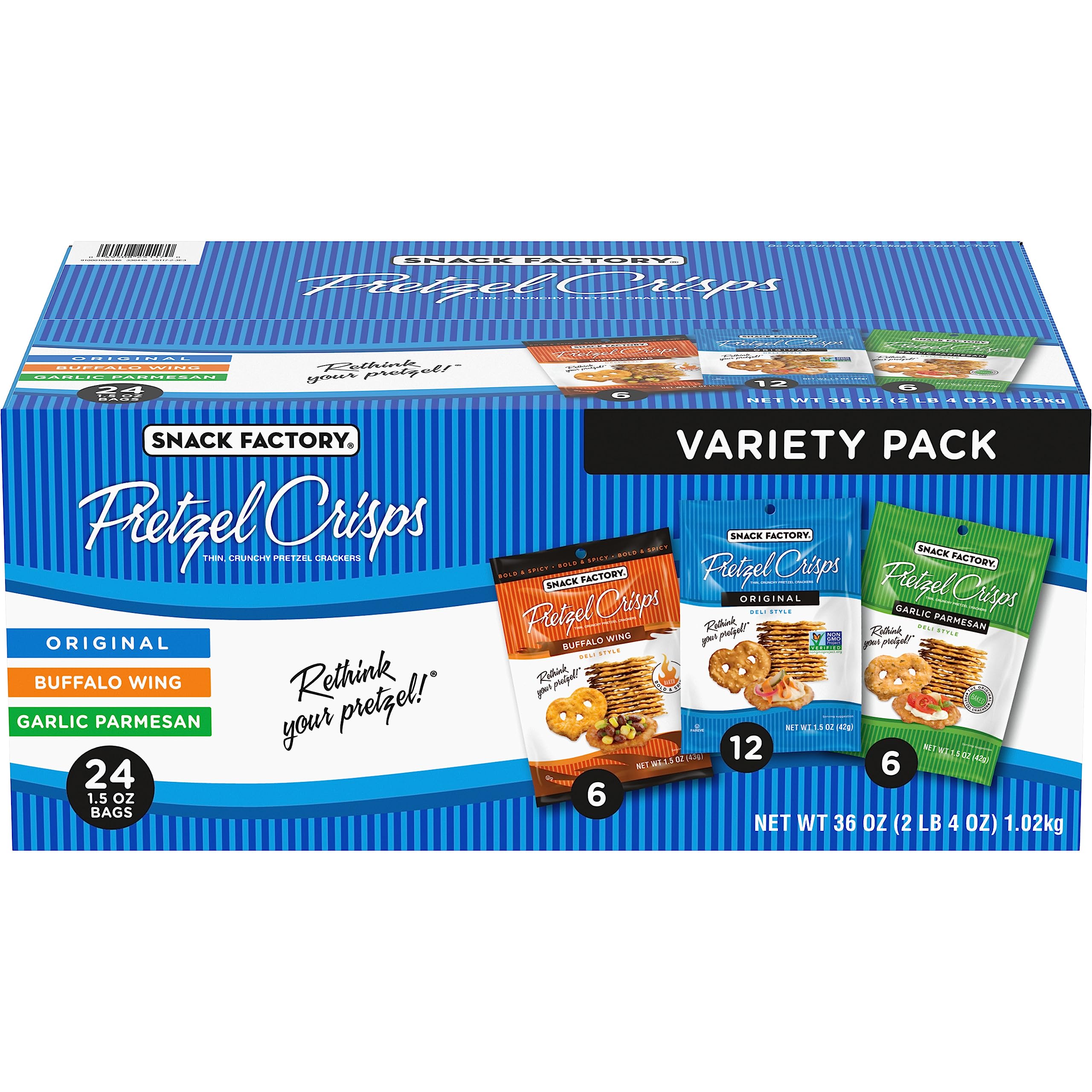 Book Cover Snack Factory Pretzel Crisps Variety Pack, Individual 1.5 Ounce (Pack of 24) Variety Pack Single Serve