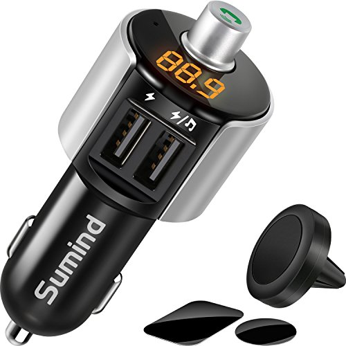 Sumind Car Bluetooth FM Transmitter, FM Radio Adapter Transmitter, 5V/ 3.4A Dual USB Ports Charger Compatible iPhone and Android Smartphones, Hands-free Calling, U-disk MP3 Player(Pattern 1)